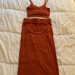 Ribbed Crop and Midi Skirt Set